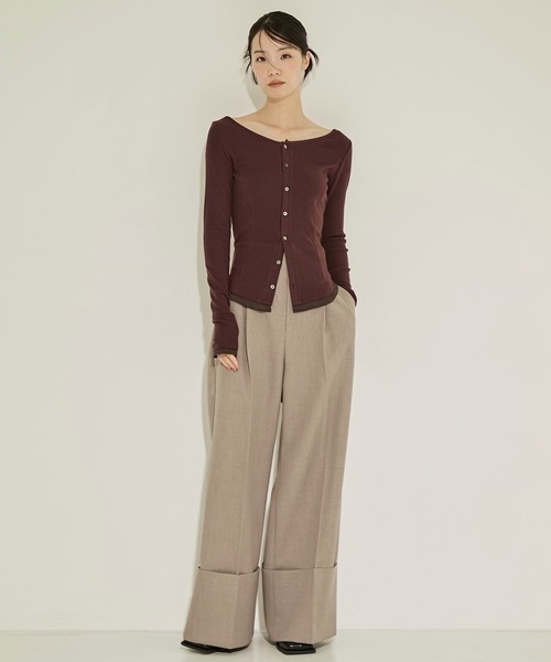 STUDIOUS（ステュディオス）の「【STUDIOUS/ステュディオス】Cashmere Silk Long Tee/カシミヤシルクロングトップス（Tシャツ/カットソー・レディース・ホワイト/ブラック/ワイン・FREE）」の11枚目の写真