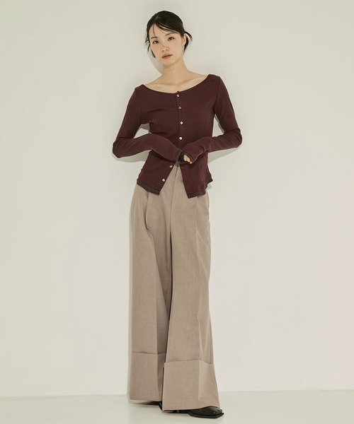 STUDIOUS（ステュディオス）の「【STUDIOUS/ステュディオス】Cashmere Silk Long Tee/カシミヤシルクロングトップス（Tシャツ/カットソー・レディース・ホワイト/ブラック/ワイン・FREE）」の12枚目の写真