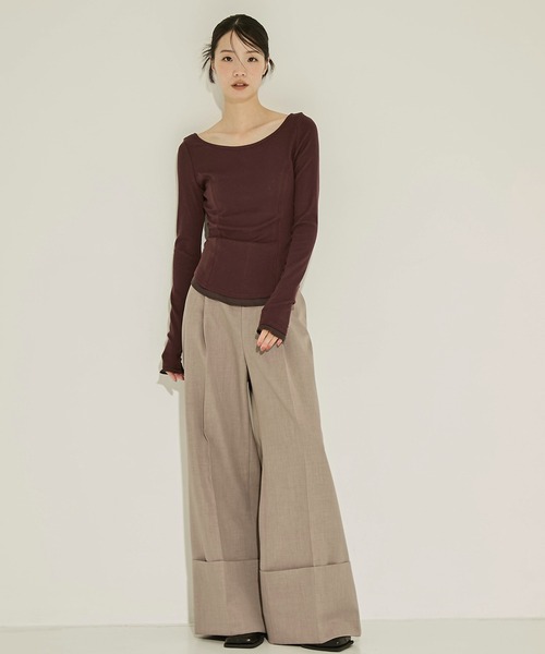 STUDIOUS（ステュディオス）の「【STUDIOUS/ステュディオス】Cashmere Silk Long Tee/カシミヤシルクロングトップス（Tシャツ/カットソー・レディース・ホワイト/ブラック/ワイン・FREE）」の9枚目の写真