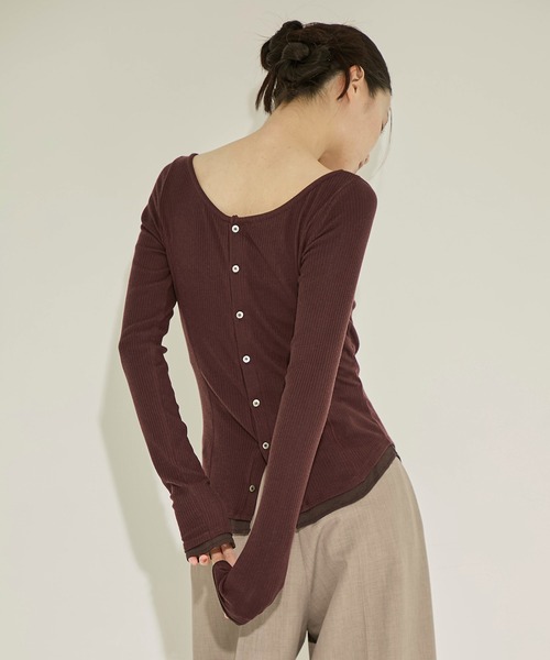 STUDIOUS（ステュディオス）の「【STUDIOUS/ステュディオス】Cashmere Silk Long Tee/カシミヤシルクロングトップス（Tシャツ/カットソー・レディース・ホワイト/ブラック/ワイン・FREE）」の15枚目の写真