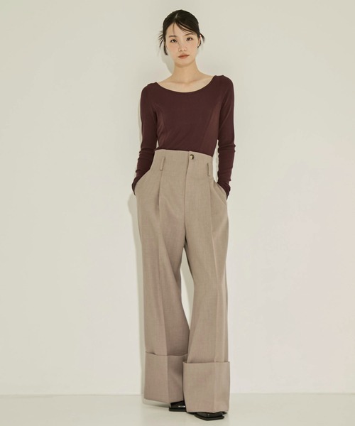 STUDIOUS（ステュディオス）の「【STUDIOUS/ステュディオス】Cashmere Silk Long Tee/カシミヤシルクロングトップス（Tシャツ/カットソー・レディース・ホワイト/ブラック/ワイン・FREE）」の10枚目の写真