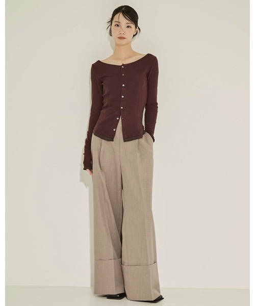 STUDIOUS（ステュディオス）の「【STUDIOUS/ステュディオス】Cashmere Silk Long Tee/カシミヤシルクロングトップス（Tシャツ/カットソー・レディース・ホワイト/ブラック/ワイン・FREE）」の13枚目の写真