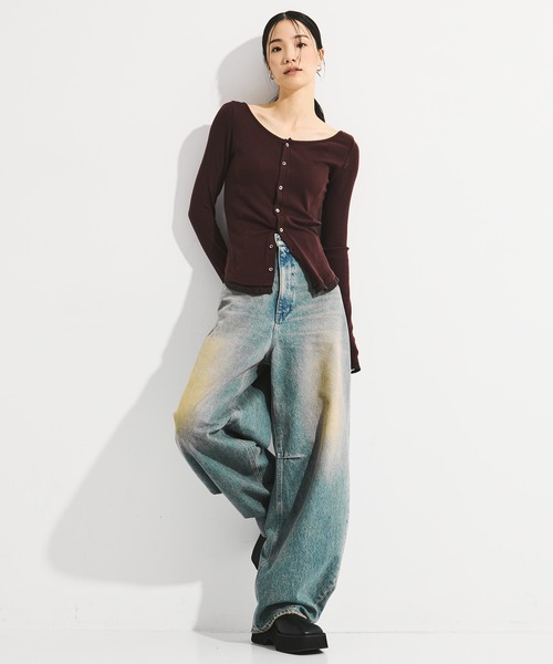 STUDIOUS（ステュディオス）の「【STUDIOUS/ステュディオス】Cashmere Silk Long Tee/カシミヤシルクロングトップス（Tシャツ/カットソー・レディース・ホワイト/ブラック/ワイン・FREE）」の4枚目の写真
