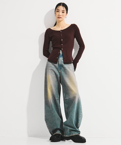 STUDIOUS（ステュディオス）の「【STUDIOUS/ステュディオス】Cashmere Silk Long Tee/カシミヤシルクロングトップス（Tシャツ/カットソー・レディース・ホワイト/ブラック/ワイン・FREE）」の5枚目の写真