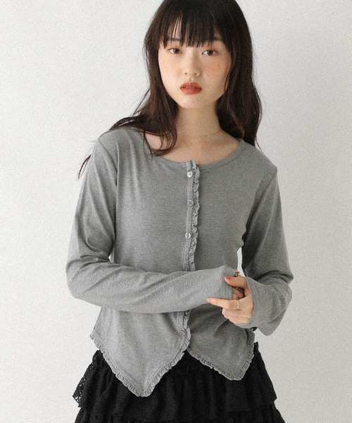 Heather(ヘザー)の「フロントデザインカットソー 592830(Tシャツ/カットソー・レディース・グレー/アイボリー/ネイビー・FREE)」の1枚目の写真