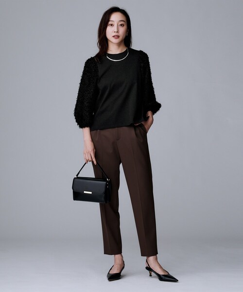 UNTITLED(アンタイトル)の「【丸首/Tシャツ風/短丈】シャギースリーブ ポンチカットソー(Tシャツ/カットソー・レディース・オフホワイト/ブラック・04/02/00/48/44)」の10枚目の写真