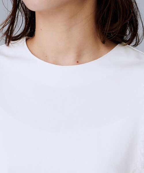 UNTITLED(アンタイトル)の「【丸首/Tシャツ風/短丈】シャギースリーブ ポンチカットソー(Tシャツ/カットソー・レディース・オフホワイト/ブラック・04/02/00/48/44)」の4枚目の写真