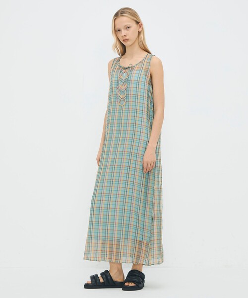 caban（キャバン）の「リネンシルクオーガンジーチェック フロンタブルワンピース（ワンピース・レディース・グリーン系その他/イエロー系その他2・FREE）」の14枚目の写真