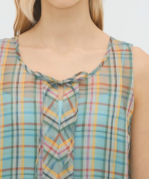 caban（キャバン）の「リネンシルクオーガンジーチェック フロンタブルワンピース（ワンピース・レディース・グリーン系その他/イエロー系その他2・FREE）」の11枚目の写真