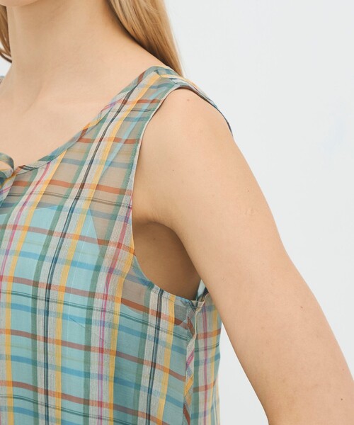 caban（キャバン）の「リネンシルクオーガンジーチェック フロンタブルワンピース（ワンピース・レディース・グリーン系その他/イエロー系その他2・FREE）」の10枚目の写真