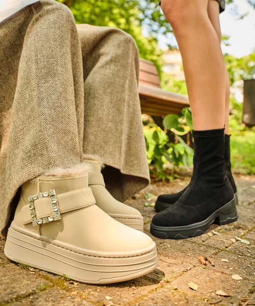 軽量】厚底エコファーブーツ（ブーツ）｜+diana（プラスダイアナ）の