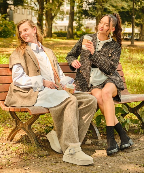 セール】【軽量】厚底エコファーブーツ（ブーツ）｜+diana（プラス