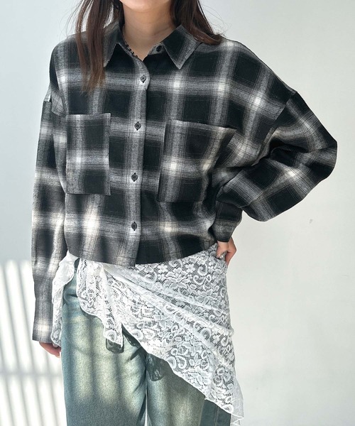 AS KNOW AS plus(アズノゥアズプラス)の「♪アレンジ可能2WAY オンブレチェック ダブルポケットシャツ(シャツ/ブラウス・レディース・アイボリー系/ブラック系/レッド系・FREE)」の10枚目の写真