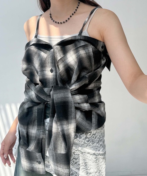 AS KNOW AS plus(アズノゥアズプラス)の「♪アレンジ可能2WAY オンブレチェック ダブルポケットシャツ(シャツ/ブラウス・レディース・アイボリー系/ブラック系/レッド系・FREE)」の13枚目の写真