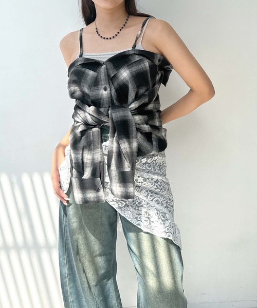 AS KNOW AS plus(アズノゥアズプラス)の「♪アレンジ可能2WAY オンブレチェック ダブルポケットシャツ(シャツ/ブラウス・レディース・アイボリー系/ブラック系/レッド系・FREE)」の14枚目の写真