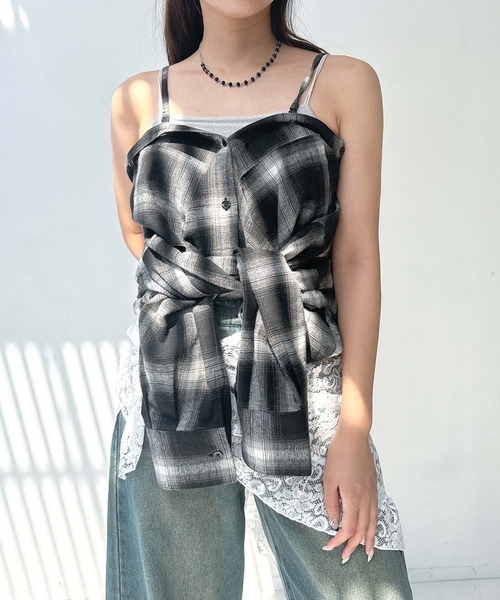 AS KNOW AS plus(アズノゥアズプラス)の「♪アレンジ可能2WAY オンブレチェック ダブルポケットシャツ(シャツ/ブラウス・レディース・アイボリー系/ブラック系/レッド系・FREE)」の15枚目の写真