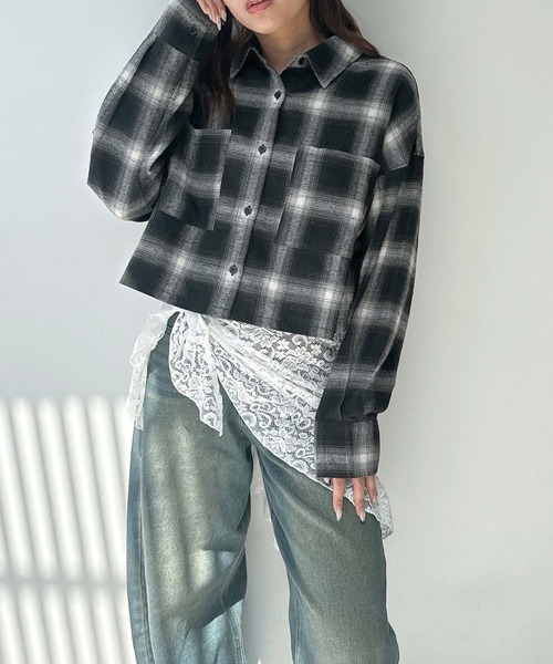 AS KNOW AS plus(アズノゥアズプラス)の「♪アレンジ可能2WAY オンブレチェック ダブルポケットシャツ(シャツ/ブラウス・レディース・アイボリー系/ブラック系/レッド系・FREE)」の12枚目の写真