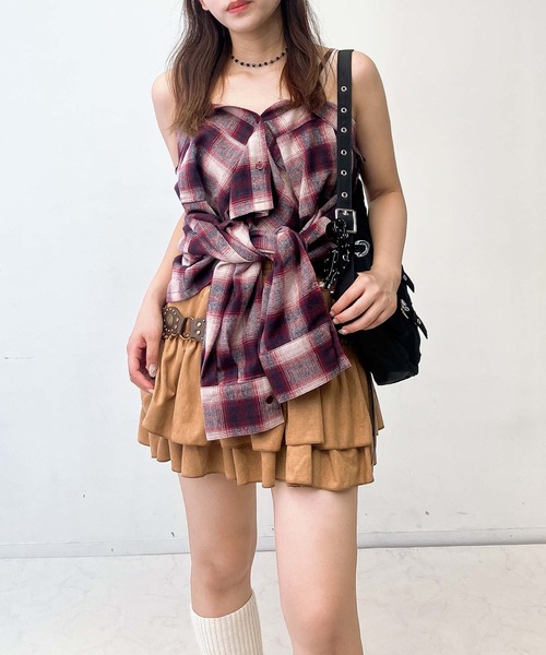 AS KNOW AS plus(アズノゥアズプラス)の「♪アレンジ可能2WAY オンブレチェック ダブルポケットシャツ(シャツ/ブラウス・レディース・アイボリー系/ブラック系/レッド系・FREE)」の5枚目の写真