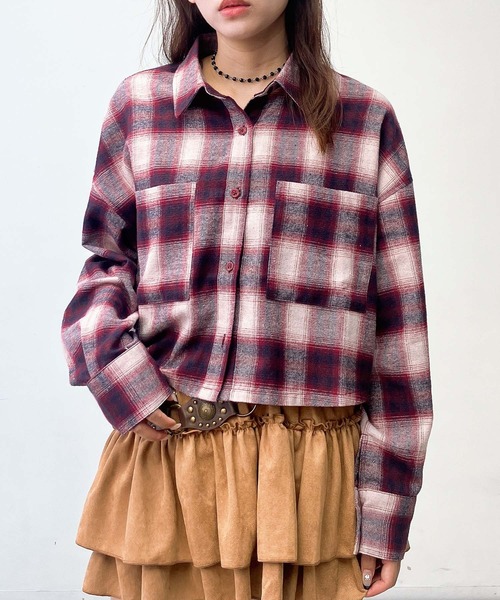 AS KNOW AS plus(アズノゥアズプラス)の「♪アレンジ可能2WAY オンブレチェック ダブルポケットシャツ(シャツ/ブラウス・レディース・アイボリー系/ブラック系/レッド系・FREE)」の8枚目の写真