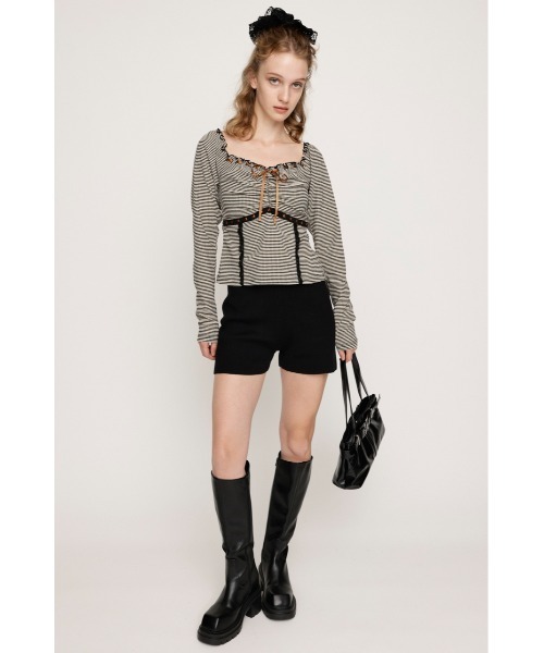 SLY（スライ）の「PLAID RIBBON CUT TOPS プレイド リボン カット トップス 秋服 冬服（Tシャツ/カットソー・レディース・ブラック系その他2/レッド系その他/ベージュ系その他・FREE）」の8枚目の写真