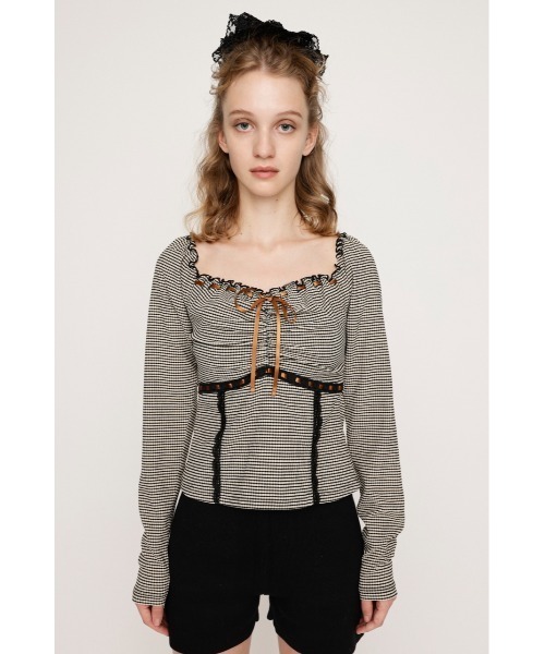 SLY（スライ）の「PLAID RIBBON CUT TOPS プレイド リボン カット トップス 秋服 冬服（Tシャツ/カットソー・レディース・ブラック系その他2/レッド系その他/ベージュ系その他・FREE）」の9枚目の写真