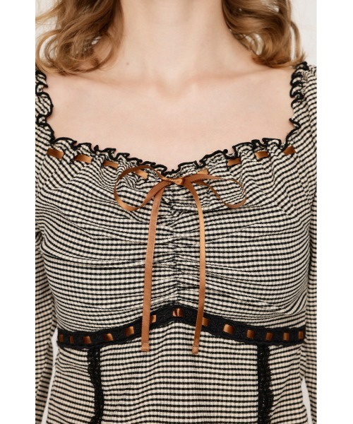 SLY（スライ）の「PLAID RIBBON CUT TOPS プレイド リボン カット トップス 秋服 冬服（Tシャツ/カットソー・レディース・ブラック系その他2/レッド系その他/ベージュ系その他・FREE）」の12枚目の写真