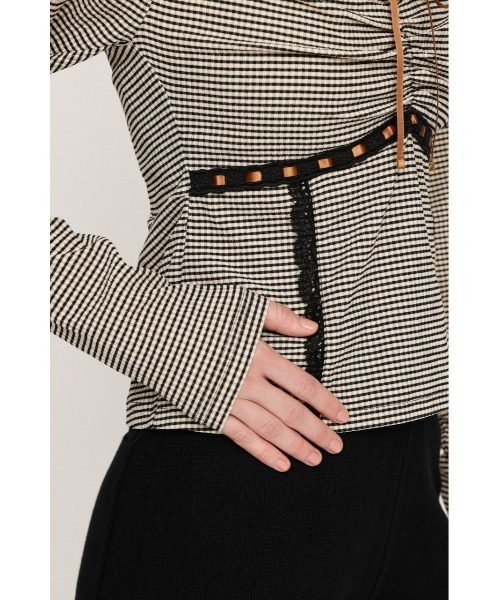 SLY（スライ）の「PLAID RIBBON CUT TOPS プレイド リボン カット トップス 秋服 冬服（Tシャツ/カットソー・レディース・ブラック系その他2/レッド系その他/ベージュ系その他・FREE）」の14枚目の写真