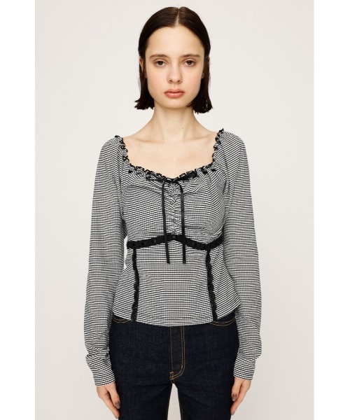 SLY（スライ）の「PLAID RIBBON CUT TOPS プレイド リボン カット トップス 秋服 冬服（Tシャツ/カットソー・レディース・ブラック系その他2/レッド系その他/ベージュ系その他・FREE）」の6枚目の写真