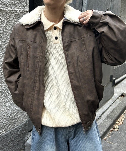 B.R.U（ブル）の「2WAYヴィンテージライク合皮ブルゾン（ブルゾン・メンズ・ブラウン・FREE）」の15枚目の写真