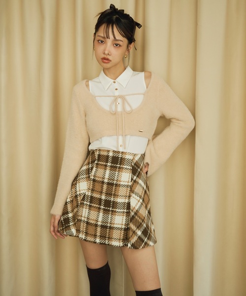 NOMAE（ノーマエ）の「ロービングチェックタックミニスカート（スカート・レディース・グレー系その他/ブラウン系その他・FREE）」の2枚目の写真