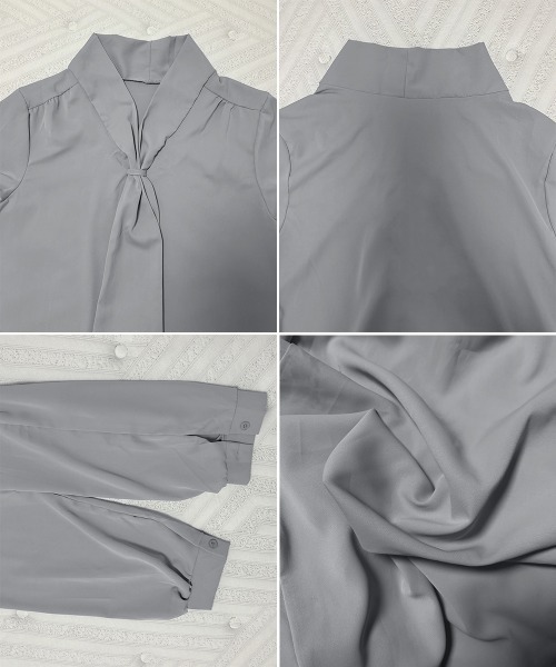 Miniministore(ミニミニストア)の「ボウタイブラウス オフィスカジュアル秋服(シャツ/ブラウス・レディース・グレー/ピンク/ホワイト・FREE)」の10枚目の写真
