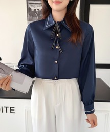 シャツ/ブラウス（ブルー・ネイビー/青色系・リボン）ファッション通販