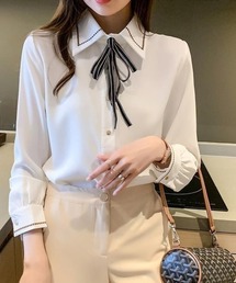 シャツ/ブラウス（ホワイト/白色系・リボン）ファッション通販