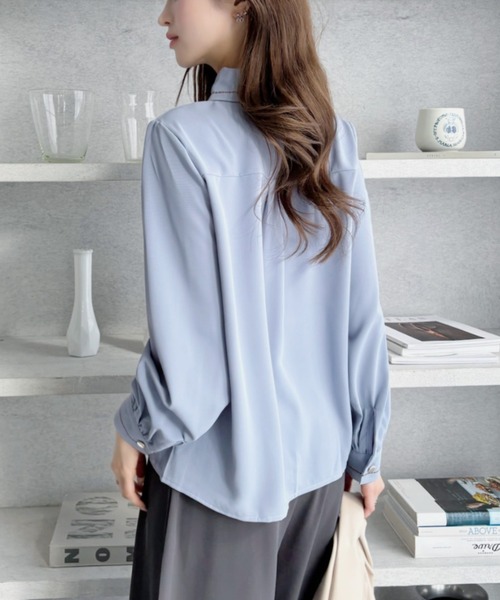 セール】リボン 付き ボウタイ シャツ ブラウス 長袖 ステッチ