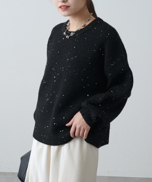 Lui's（ルイス）の「ラメスパンコールニットプルオーバー（ニット/セーター・レディース・ブラウン/ブラック/グレー・FREE）」の2枚目の写真