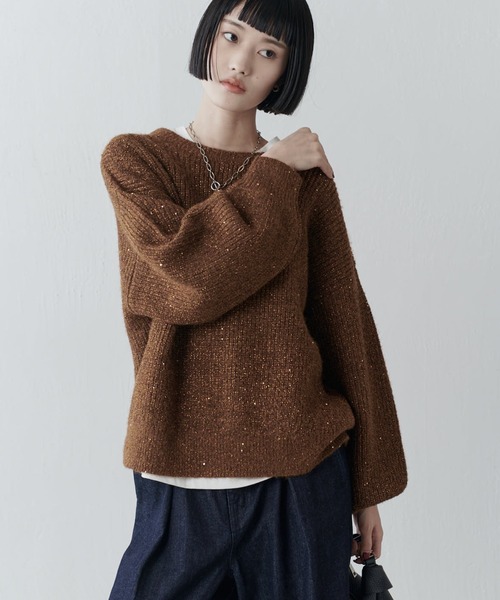 Lui's（ルイス）の「ラメスパンコールニットプルオーバー（ニット/セーター・レディース・ブラウン/ブラック/グレー・FREE）」の5枚目の写真