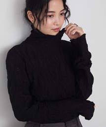 【forksy.】ジオメトリックデザイン シアーハイネックメローロングスリーブTシャツ