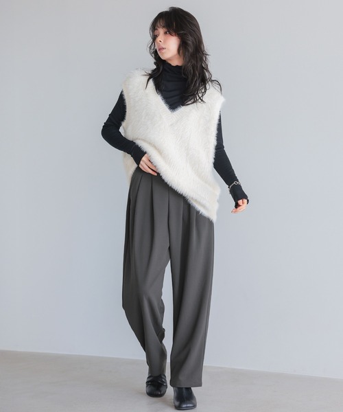 itto...(イット)の「ストレッチジョーゼットタックパンツ(スラックス・レディース・チャコール/モカ/ブラック・M/L)」の10枚目の写真
