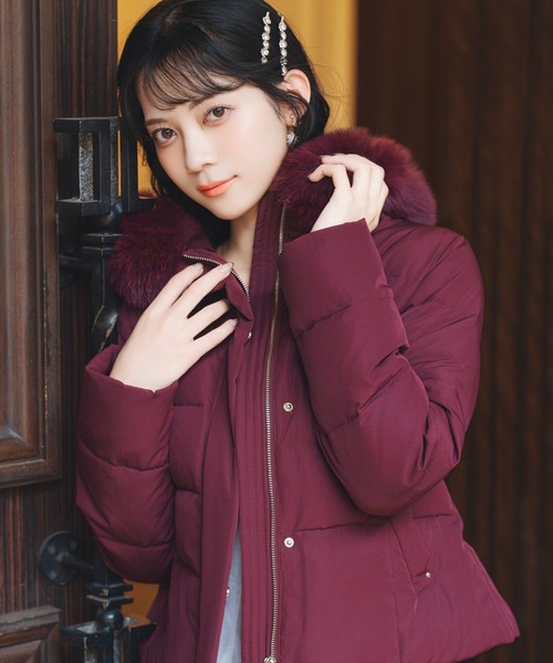 フードファーペプラムショートダウン（ダウンジャケット/コート