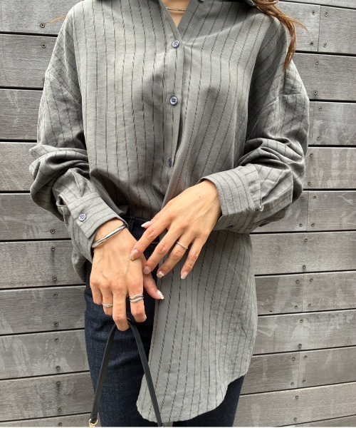 Sirin(シリン)の「【ZOZO限定】ピーチストライプビッグシャツ(シャツ/ブラウス・レディース・ベージュ/チャコールグレー・FREE)」の18枚目の写真