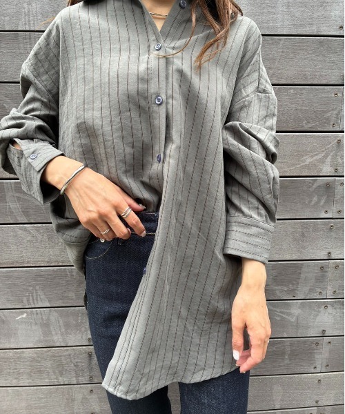 Sirin(シリン)の「【ZOZO限定】ピーチストライプビッグシャツ(シャツ/ブラウス・レディース・ベージュ/チャコールグレー・FREE)」の19枚目の写真