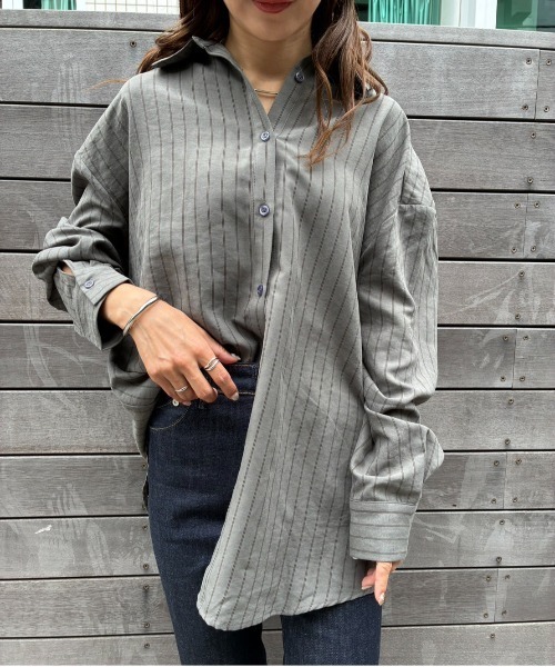 Sirin(シリン)の「【ZOZO限定】ピーチストライプビッグシャツ(シャツ/ブラウス・レディース・ベージュ/チャコールグレー・FREE)」の20枚目の写真
