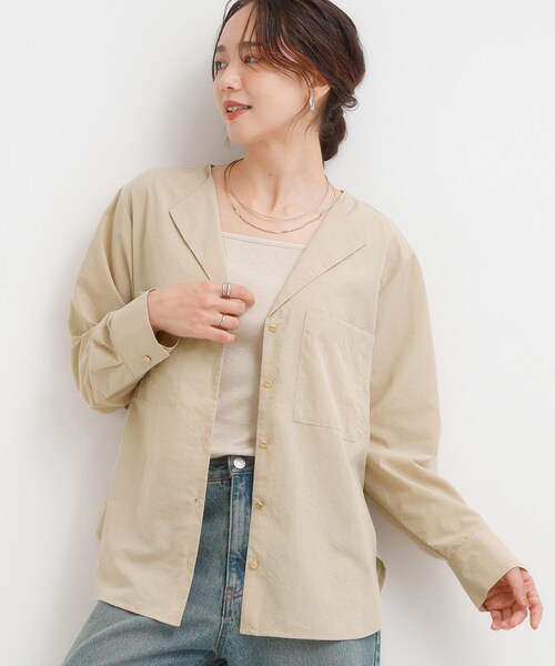 DRESKIP（ドレスキップ）の「【S-LL】大人ヘルシーなこなれ感 オープンカラーシャツ（シャツ/ブラウス・レディース・ベージュ/オリーブ・01/02/03/04）」の2枚目の写真