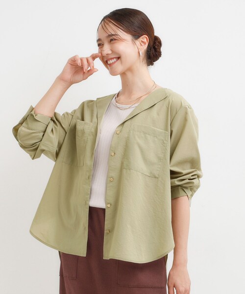 DRESKIP（ドレスキップ）の「【S-LL】大人ヘルシーなこなれ感 オープンカラーシャツ（シャツ/ブラウス・レディース・ベージュ/オリーブ・01/02/03/04）」の3枚目の写真