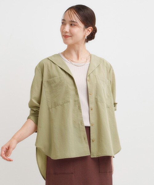 DRESKIP（ドレスキップ）の「【S-LL】大人ヘルシーなこなれ感 オープンカラーシャツ（シャツ/ブラウス・レディース・ベージュ/オリーブ・01/02/03/04）」の4枚目の写真