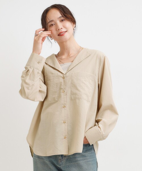 DRESKIP（ドレスキップ）の「【S-LL】大人ヘルシーなこなれ感 オープンカラーシャツ（シャツ/ブラウス・レディース・ベージュ/オリーブ・01/02/03/04）」の7枚目の写真