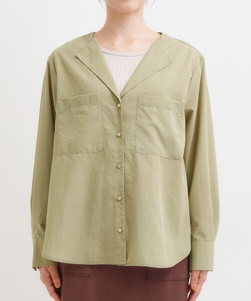 DRESKIP（ドレスキップ）の「【S-LL】大人ヘルシーなこなれ感 オープンカラーシャツ（シャツ/ブラウス・レディース・ベージュ/オリーブ・01/02/03/04）」の11枚目の写真