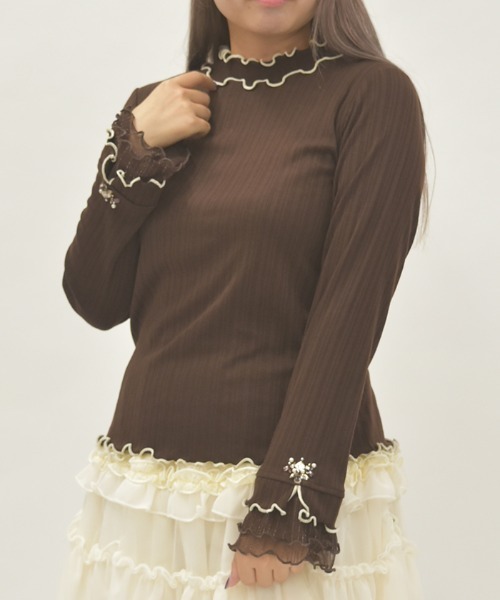 axes femme（アクシーズファム）の「ラメチュールメロープルオーバー（Tシャツ/カットソー・レディース・ダークグリーン/ワイン/ブラック/ダークブラウン/キナリ/パープル/ネイビー・FREE）」の3枚目の写真