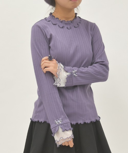 axes femme（アクシーズファム）の「ラメチュールメロープルオーバー（Tシャツ/カットソー・レディース・ダークグリーン/ワイン/ブラック/ダークブラウン/キナリ/パープル/ネイビー・FREE）」の6枚目の写真