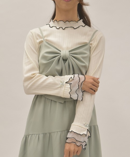 axes femme（アクシーズファム）の「ラメチュールメロープルオーバー（Tシャツ/カットソー・レディース・ダークグリーン/ワイン/ブラック/ダークブラウン/キナリ/パープル/ネイビー・FREE）」の2枚目の写真